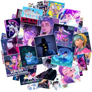 Kpop Demon Hunters Sticker - Korean Idol Movie,Kpop Demon Hunters Sticker,3D Anime Style Sticker,Aesthetic Stickers,Huntrx,Saja Boys-50pcs