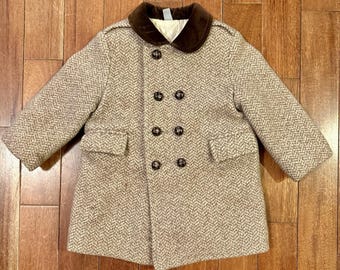 VTG 60s Fieldston Clothes Brown Tweed Double Breasted Long Sz 3 Toddler Coat USA