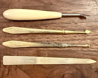 4pc VTG 40s Art Deco Gold Manicure Tools Smoothie By Bates Nail File Bakelite