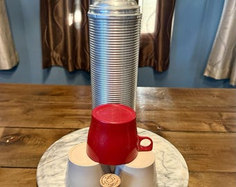 VTG 1960s 60s THERMOS Aluminum Ribbed Red 2484 H Quart 3 Cups & Original Cork!
