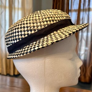 VTG 1950s MCM Women Black White Check Woven Straw Stingy Brim Trilby Hat Ribbon Vintage Stingy Brim - Etsy main image 4