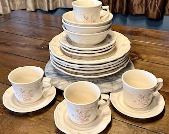 18pc VTG 80s Pfaltzgraff Tea Rose Dish Set Dinner Bread Plates Bowl Mug Saucer