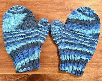 ¡NUEVO! Guantes de invierno de punto retro hechos a mano para adultos, hombres y mujeres, talla extragrande, color azul degradado.