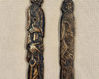 2pc VTG 1960s MCM Long Man Saints St. Peter Moses Monk Witco Santo Wall Decor