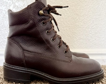 VTG LL Bean Outdoor Field Boots Women Sz 7.5 Brown Leather Block Heel Wool Lined