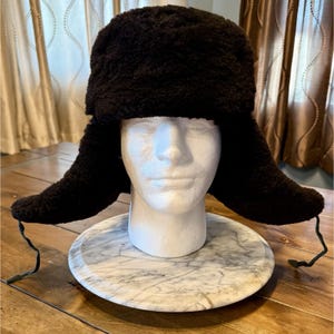 VTG Soviet Union Russian USSR Ushanka Black Wool Hat Trapper Ear Flap Cap Men L