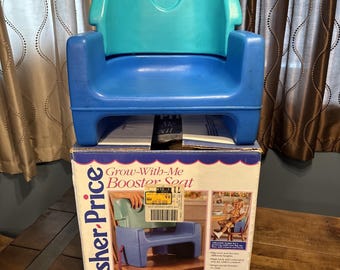 VTG 1990 Little Tikes Booster Seat Toddler Child Blue Green Chair With Box