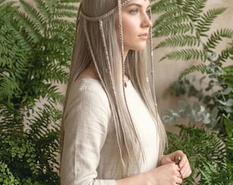 Elf Crown Braided Headpiece, Boho Hair Tika, Viking Braided Headband with Hamsa Charm, Festival Hair Accessory, Cosplay Elf Hair