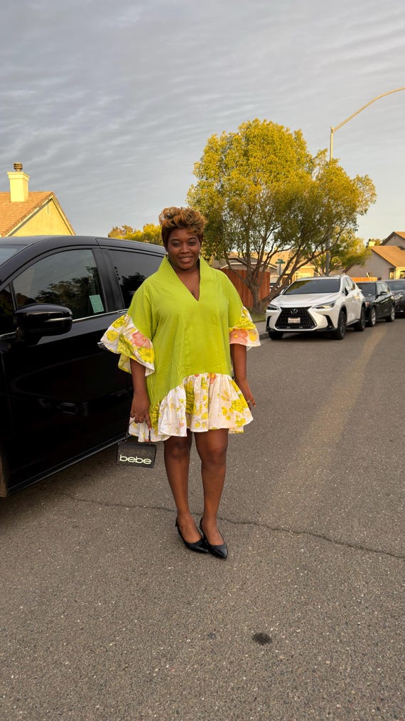 Lime Green Floral Ruffle Dress Lime Green Floral Ruffle Dress