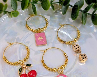Lucky Charm Drink Markers: Vegas Wine Glass Charms Set of 4