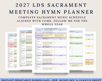 2027 LDS Sacrament Meeting Music Planner | Come Follow Me Hymn Schedule | Google Sheets & PDF, Word Templates
