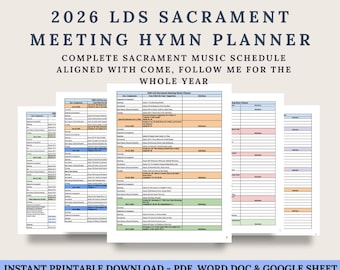 2026 LDS Sacrament Meeting Music Planner | Come Follow Me Hymn Schedule | Google Sheets & PDF, Word Templates