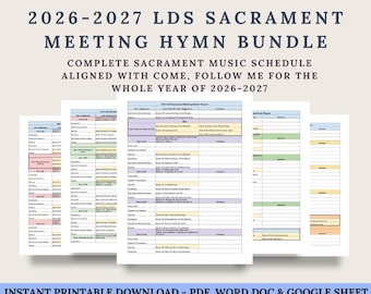 2026-2027 LDS Sacrament Meeting Music Planner Bundle | Come Follow Me Hymn Schedule | Google Sheets & PDF, Word Templates