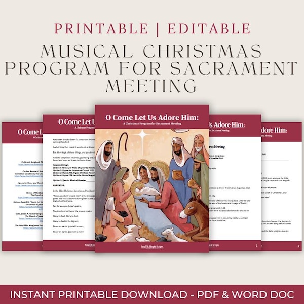 LDS Christmas Program: O Come Let Us Adore Him (Printable Template), Musical Program for Sacrament Meeting, Musical Christmas Script