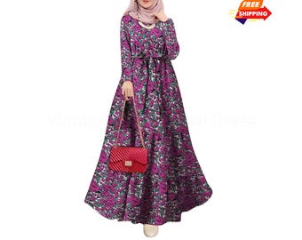 Vintage maxi-jurk met print: elegante moslimmode