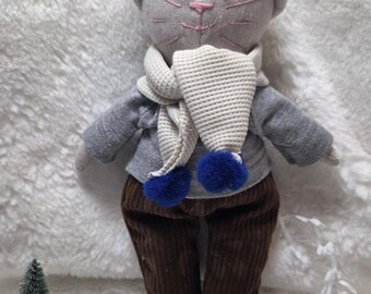 Handmade Linen Cat Doll, Stuffed Toy
