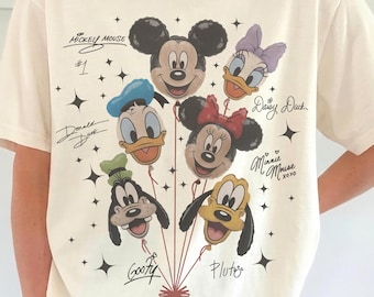Vintage Mickey and Friends Balloon Shirt, Mickey Minnie Donald Daisy Goofy Pluto, Disneyland Trip Family Outfit, Cute Disney Friends Tee