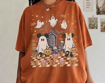 Comfort Colors Mickey Minnie Halloween Couple Shirts, Mickey Ghost Shirt, Minnie Ghost Shirt, Spooky Season Shirt, Disney Halloween Tee
