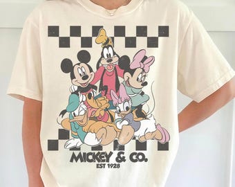 Vintage Comfort Colors Mickey & Co Est 1928 Shirt, Mickey And Friends, Disney Family Vacation Checkered Shirt, Disneyland Trip 2026 Shirt