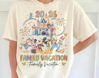 Vintage Disney Family Vacation 2026 Comfort Colors Shirt, Vintage Mickey And Minnie Castle Trip Tee, Magical Kingdom Family Trip 2026 Shirts