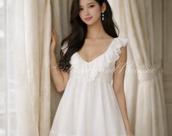 Ruffled Fairy Mini Dress • Open Back Summer Babydoll • Chic Layered V-Neck Sun Dress • Loose A-Line Party Slip