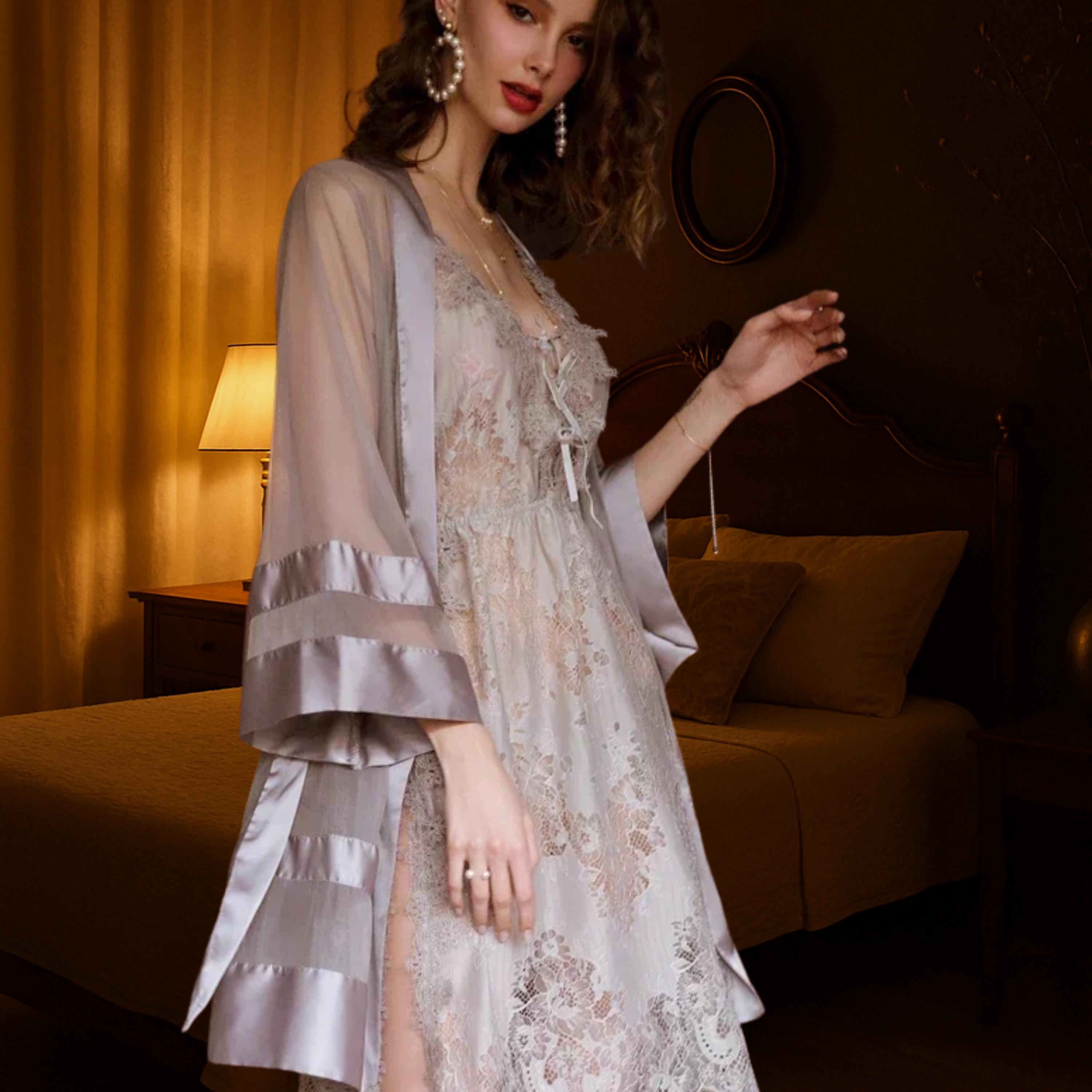 two piece night dress for ladies Two Piece Night Gown