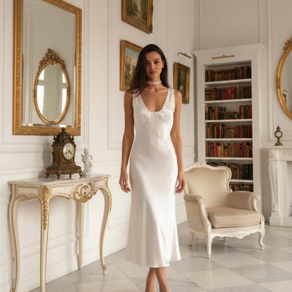 knee length dresses for ladies midi slip long sleeves WHITE
