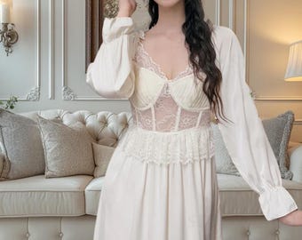 French Lace Satin Nightgown – Elegant Bridal Sleepwear