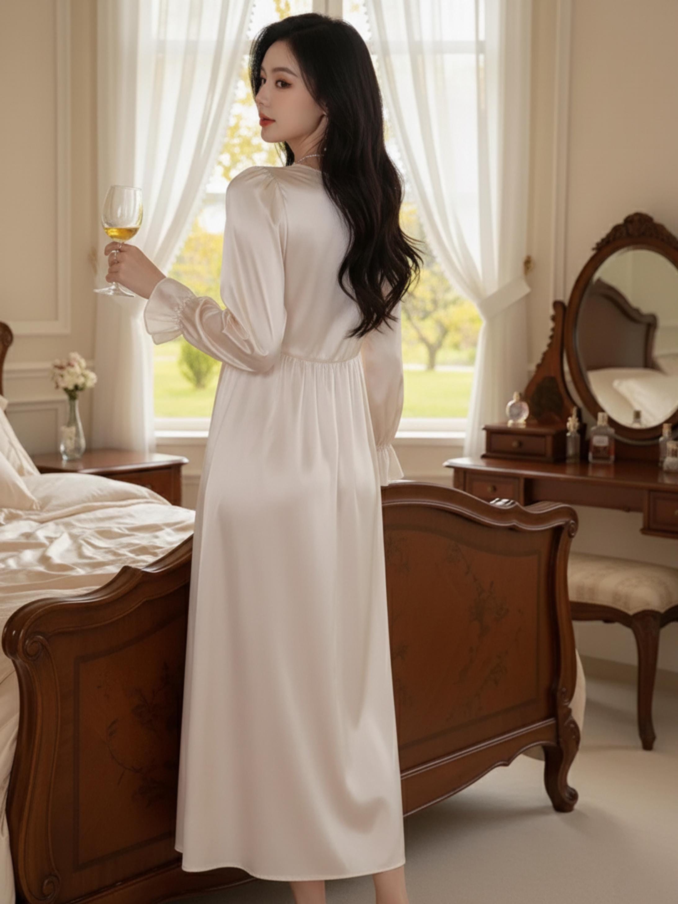 long sleeve satin night dress for women Amazon.com: Ekouaer Women's Nightgown Button Down Sleepshirt Satin Nightdress Soft Long Sleeve Nightshirt Black Large : Clothing, Shoes & Jewelry