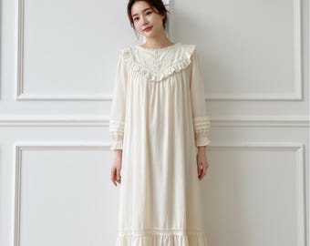 Vintage-Inspired Cotton Nightgown – Embroidered Cottagecore Sleepwear