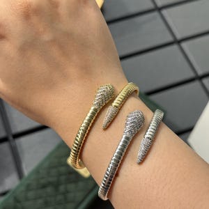 Gold Crystal Snake Cuff Bracelet: Sparkly Serpent Statement Jewelry