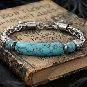Retro Bohemian Turquoise Bracelet / Unisex Adjustable Bracelet / 316L Titanium Steel