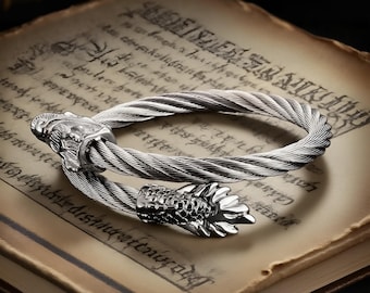 Pulsera de masa frita con cabeza de dragón: estilo gótico punk de caballero