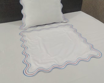 400 Thread Count Cotton Sateen Duvet Cover Set: Triple Scalloped Embroidery