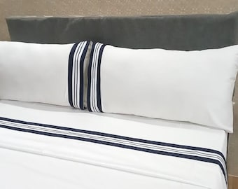 400 Thread Count White Cotton Sateen Sheet Set with Embroidery Border