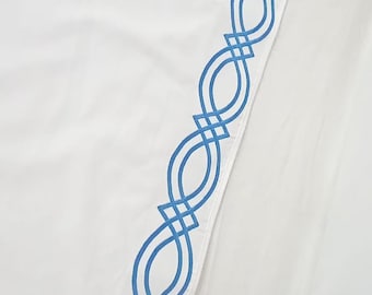 Sheet Set White Cotton Sateen 400 Thread Count Classic Embroidery, 4-Piece