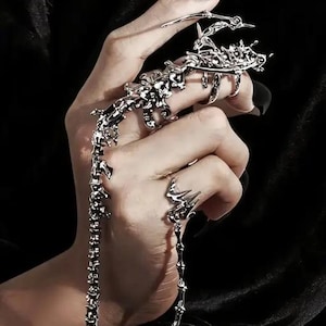 Halloween-armband drakenbeen | Aangepast gotisch cadeau | Handkettingring | Skelet zilveren kettingsieraden | Accessoire punkstatement