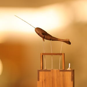 Wooden Whale Automata Sculpture | Handmade Ocean Kinetic Art | Moving Wood Decor Gift