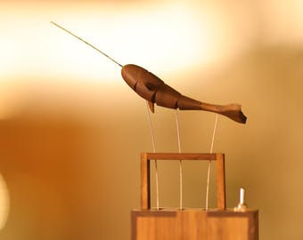 Wooden Whale Automata Sculpture | Handmade Ocean Kinetic Art | Moving Wood Decor Gift without music box