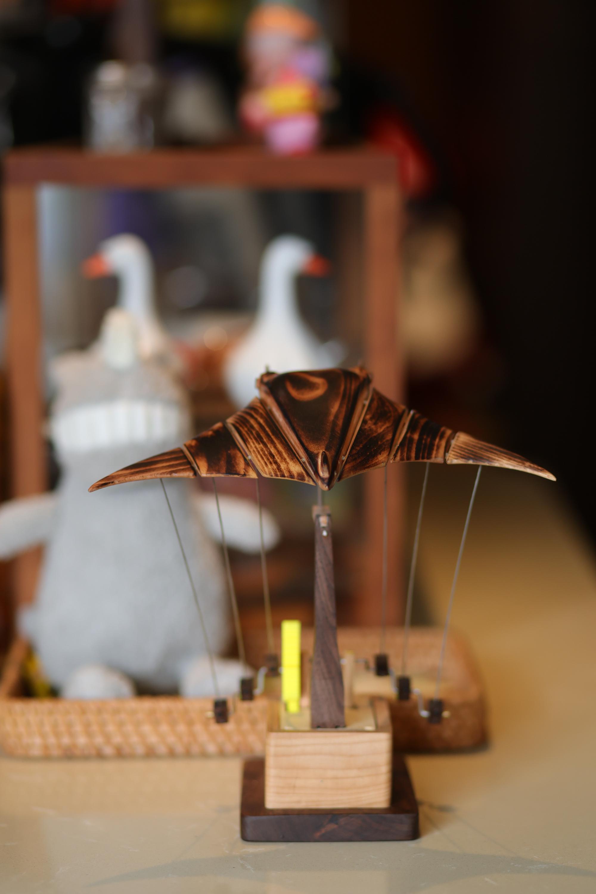 木製 マンタ 飛行模型 Handmade Wooden Automata – Flying Manta Ray | Mechanical Ocean Art
