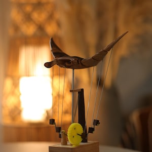 Handmade Wooden Automata – Flying Manta Ray | Mechanical Ocean Art | Home Wood Decor Gift