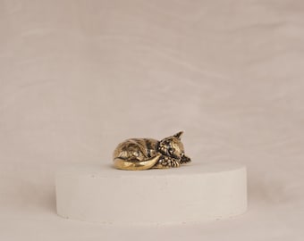 Cat Nap Kitten - Brass Cat Sculpture - Mid-Century Modern Cat Figurine