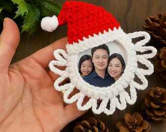 Crochet Santa Photo Frame Ornament Pattern PDF – Christmas Home Decoration Tutorial