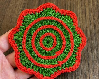 Crochet Christmas Coaster Pattern PDF Tutorial Festive Table Decor Holiday Mug Mat Handmade Ornament