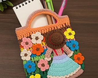 Crochet Flower Girl Bag Pattern PDF – Handmade Crochet Tote Tutorial – Floral Crochet Purse