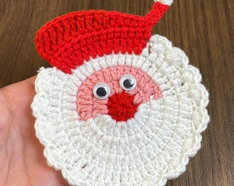 Crochet Santa Coaster Pattern Christmas Table Decor Holiday Drink Coaster DIY Festive Craft PDF