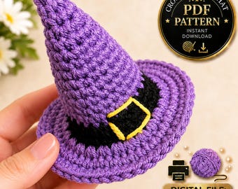 Crochet Witch Hat Pattern For Halloween Decor – Mini Amigurumi Wizard Hat PDF
