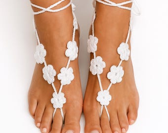 Crochet Barefoot Sandal PDF Pattern for Weddings, Boho Beach Anklet Design, Flower Foot Accessory