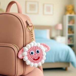 Sheep Face Crochet Keychain Pattern PDF Fluffy Round Smiley Applique Bag Charm Tutorial, English & German image 8