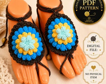 Crochet Motif Barefoot Sandals Pattern, Granny Style Summer Beach Anklet